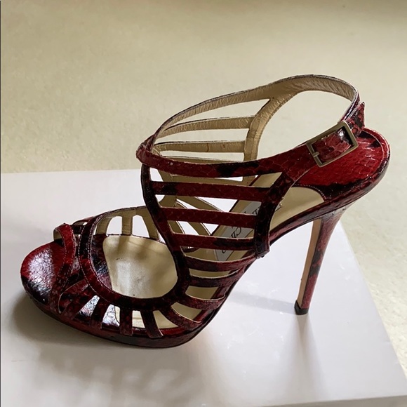 Jimmy Choo “Keenan” strappy red python cage sandal - Picture 3 of 15